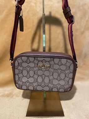 Coach Brown Signature Canvas Crossbody with Stripe Strap